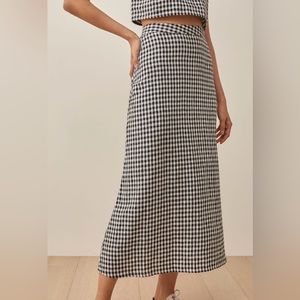 reformation linen midi skirt